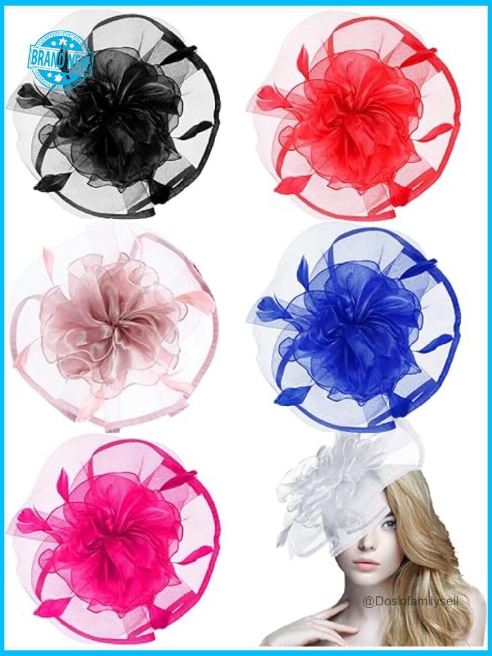 6 Fascinator Hats Set Organza Feathers Derby Cocktail Tea Party Hair Accessories